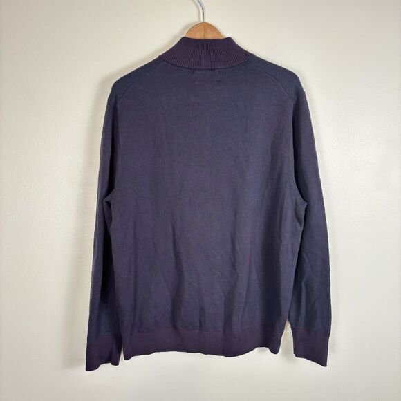 BONOBOS Mens Large 1/4 Zip Pullover Sweater Blue Purple Cotton Cashmere - Picture 3 of 5